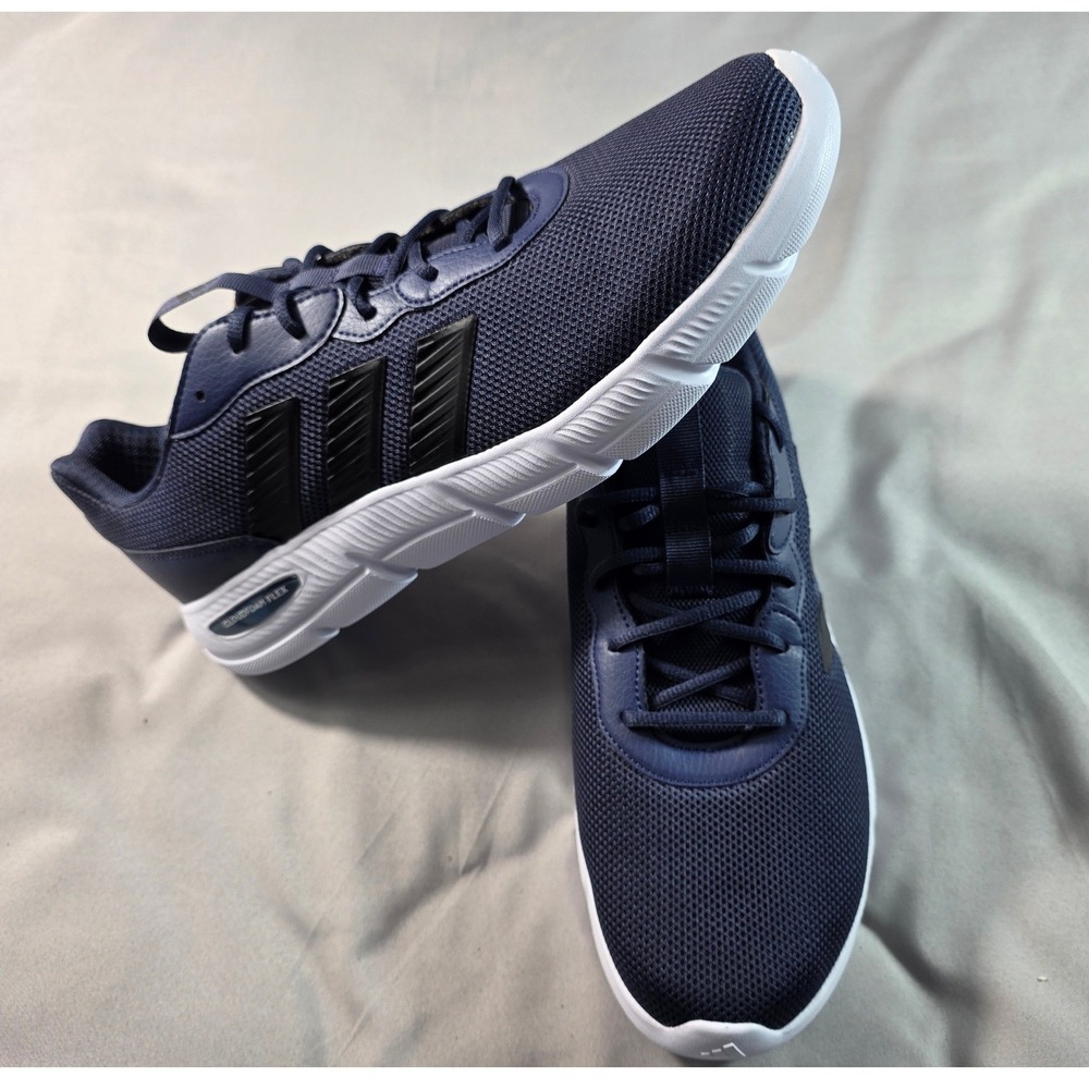 Adidas Cloudfoam Flex Laces Men 13 Navy Blue Wide Fit Running Shoes HQ4853 NEW